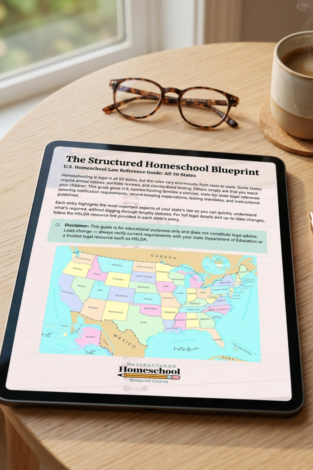 Picture of the Homeschool Law Reference Guide on a tablet