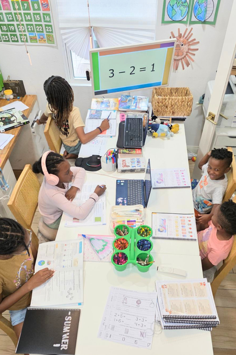 Homeschooling at a group table